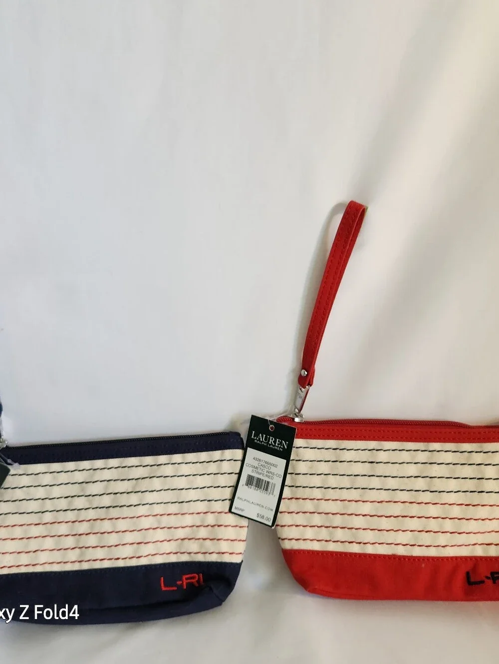 Lauren Ralph Lauren Navy and Red Striped Wristlets (Set of 2)